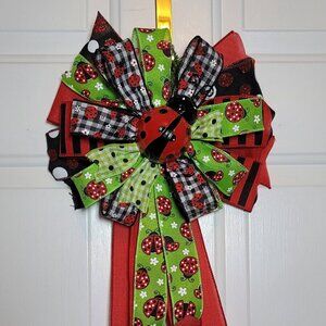 Ladybug Bow for Lantern / Light Post / Mailbox, Farmhouse Bow, Welcome Bow